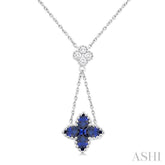 4x3 MM Pear Cut & 1.9 MM Princess Cut Sapphire and 1/10 ctw Round Cut Diamond Floral Blossom Precious Necklace in 14K White Gold